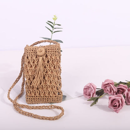 Handmade Rattan Woven Handbag Straw Knitted Messenger Bag Beach Purse 20*12 CM