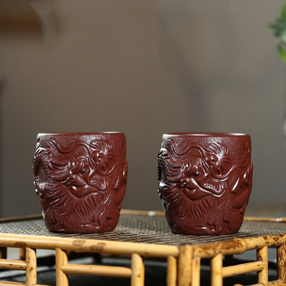 Handmade Tea Cup Dragon Carved Real Yixing Zisha Purple Clay Master Cup Mug New