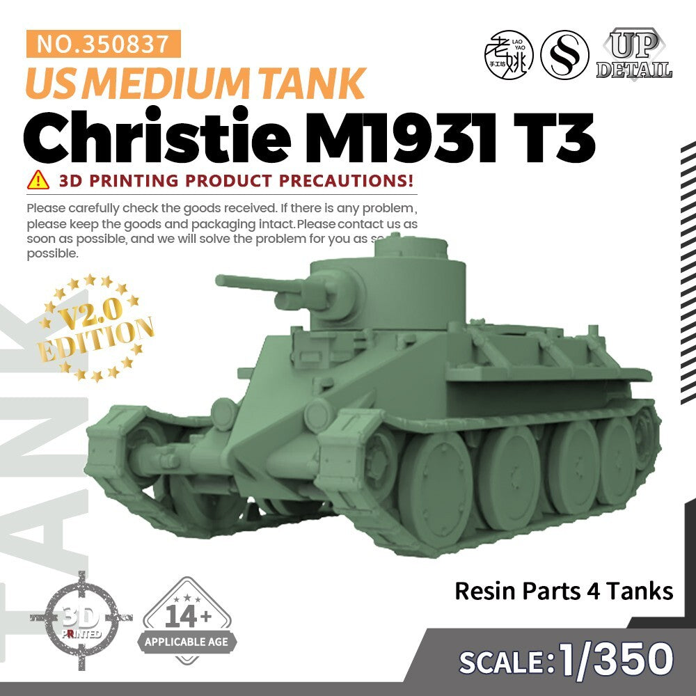 SSMODEL SS350837 1/350 Military Model Kit US Christie M1931 T3 Medium Tank