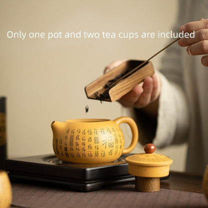 One Pot + Two Cup Handmade Xishi Pot Marked Matching Tea Cup Pot Zisha Duan Clay