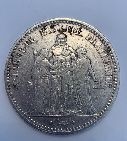 1873 France 5 Francs Silver Hercules Coin Old History Art Culture Money 法国大力神银币