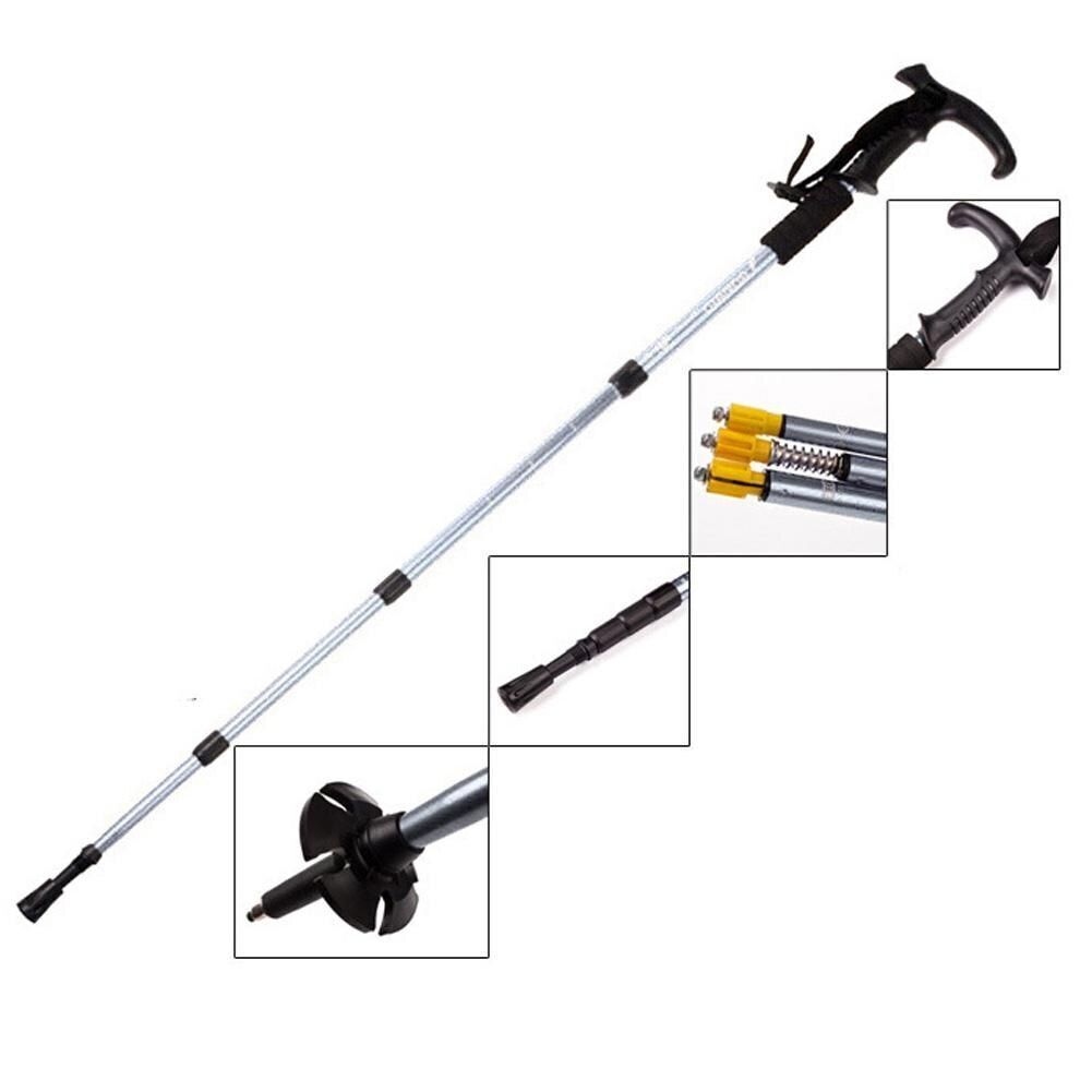Outdoor Camping Hiking Trekking 4-section Adjustable Canes Folding Walking Poles