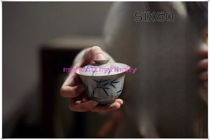 80ML Underglaze Color Antique Glaze Qingfeng Zhuyi Ceramic Covered Bowl Tea Set