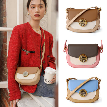 Real Leather Colorblock Small Flap Saddle Shoulder Bag Handbag Purse Crossbody