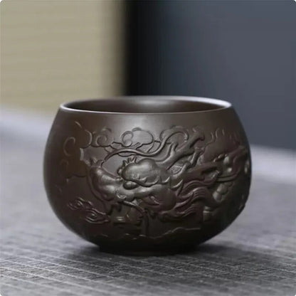 Chinese Hand Carving Purple Clay Teacup Tea Bowl Cup Traditional Zisha Tea Cup