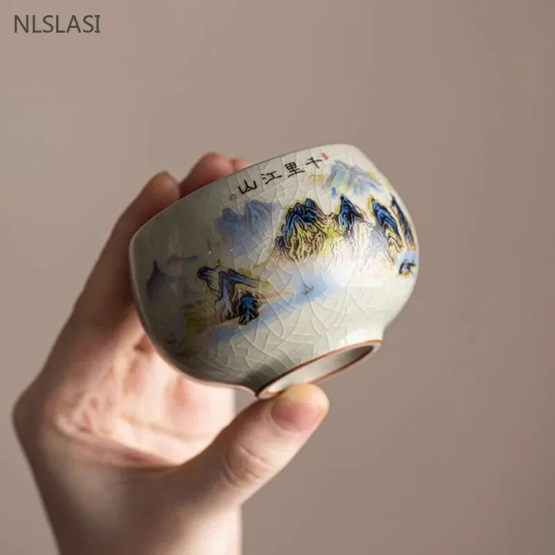 140ml Crack Glaze Ceramic Tea Cups Hand-painted Porcelain Master Cup Tea
