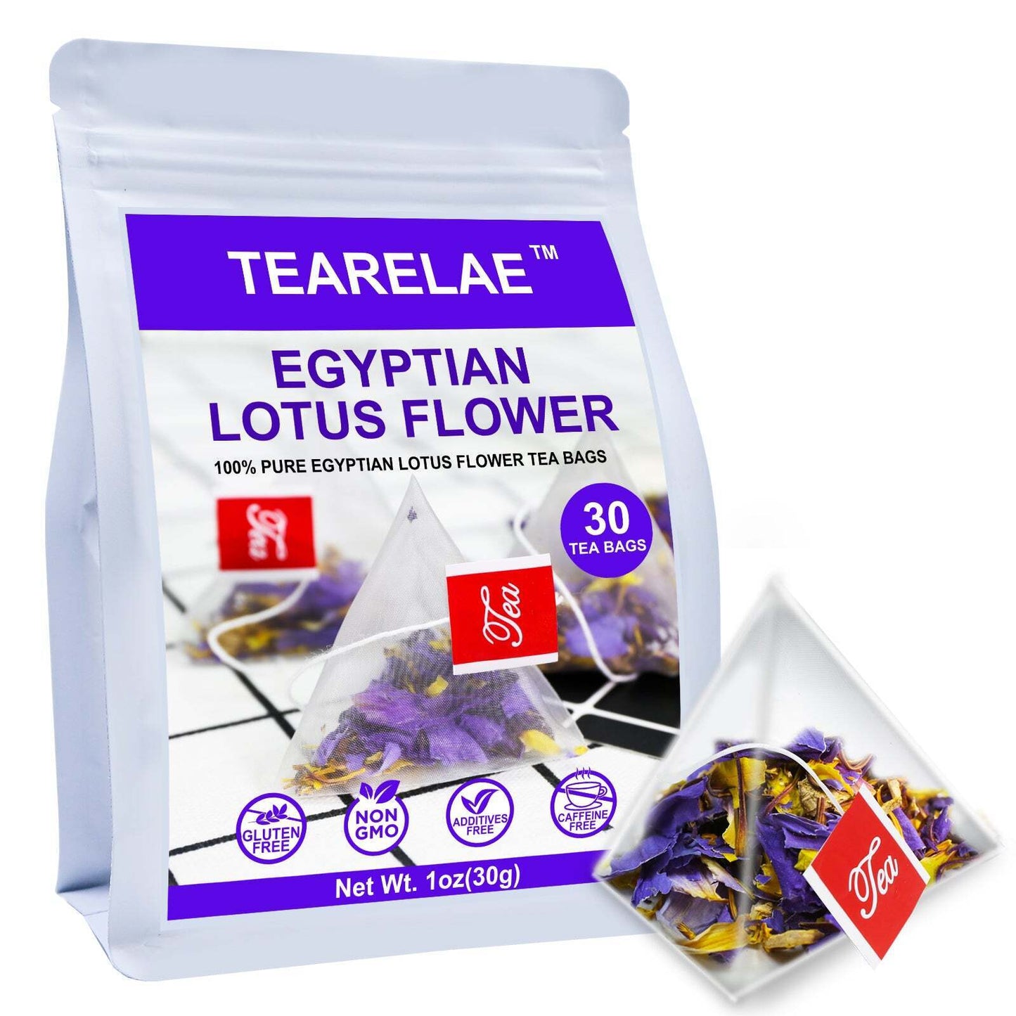 TEARELAE - 30 x 1g pcs Egyptian Lotus Flower Pyramid Tea Bags - Lotus Herbal Tea