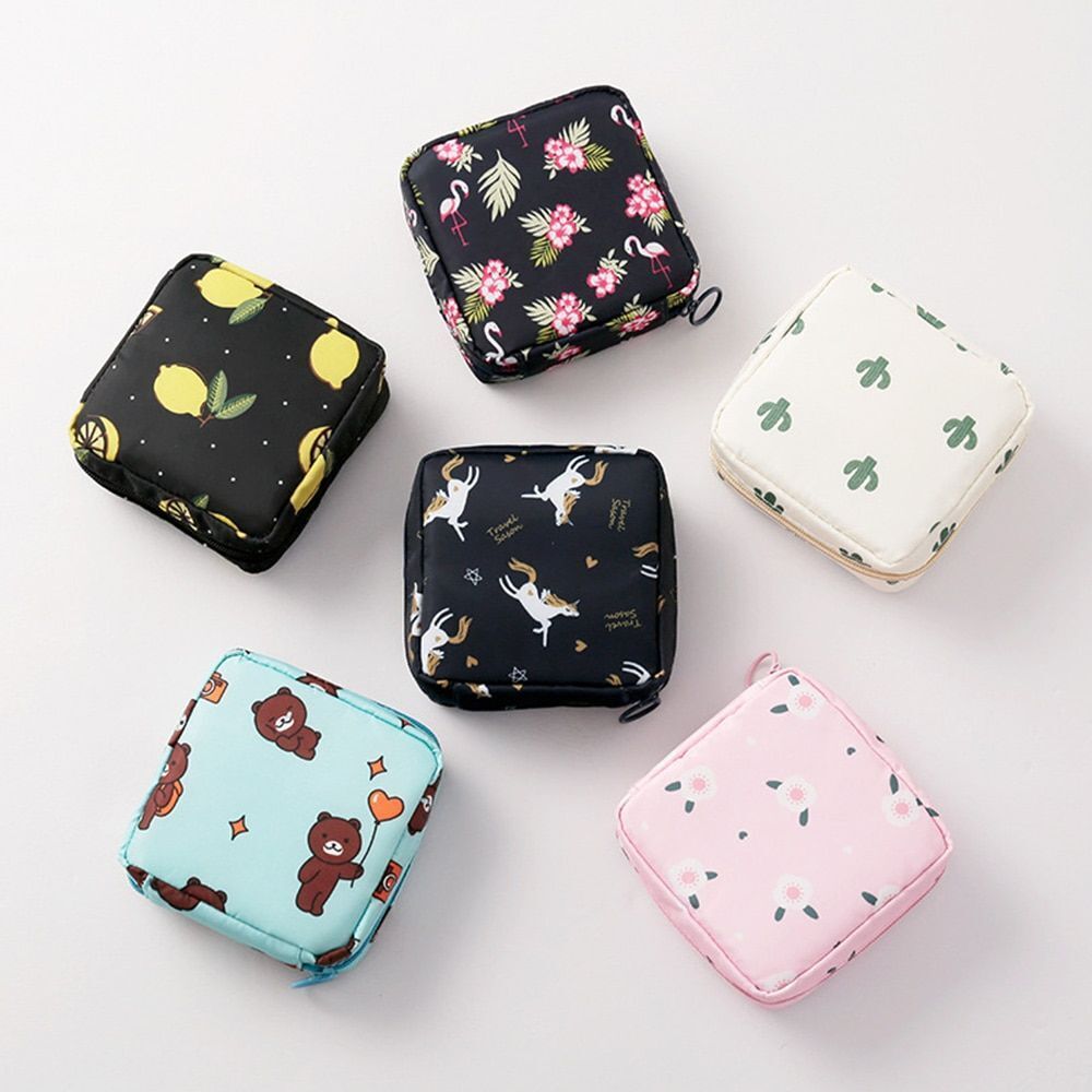 Storage Bag Napkin Pouch Cosmetic Bags Organizer Makeup Purse Nylon Black Travel