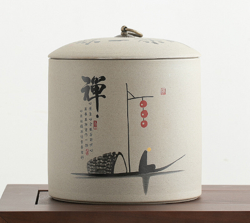 Tea Canister Crude Pottery Tea Caddy Storage For Pu'er Tea Cake Big Jar With Lid
