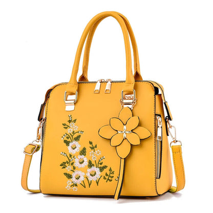 Shoulder Bag, Zipper Handbag Crossbody Bag, Women's Floral Decor Purse