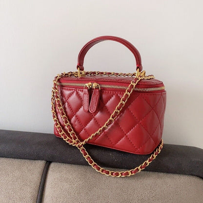 Quilted Lambskin Leather Vanity Case Chain Box Shoulder Bag ClutchTote Purse