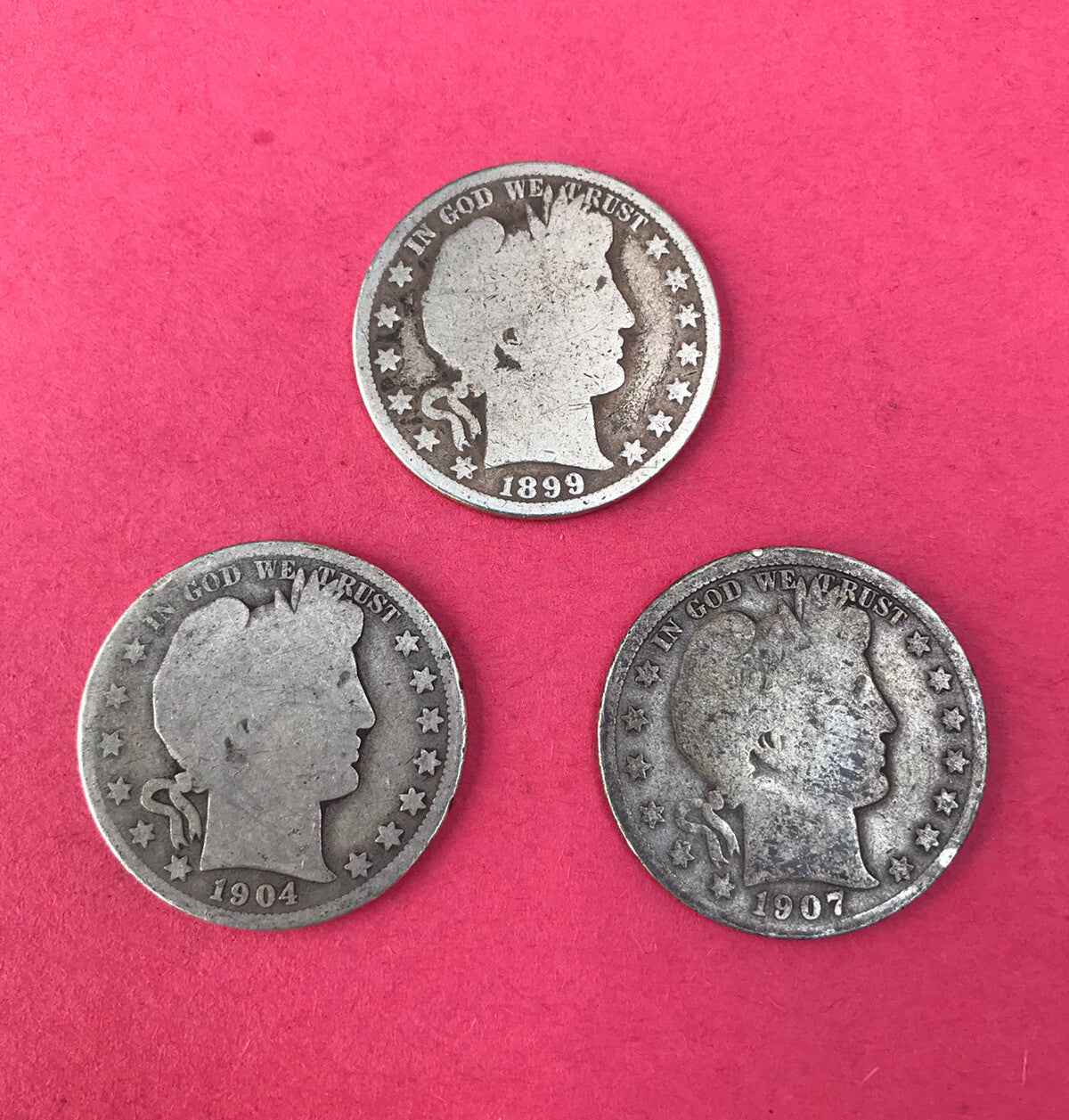 1907 1904O 1899 Barber Liberty Head Silver Half Dollar 3 Coins Money USA 美国宪法银币