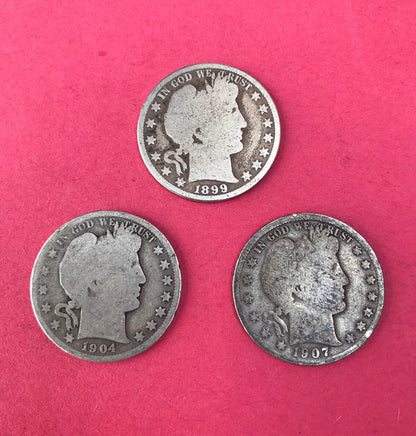 1907 1904O 1899 Barber Liberty Head Silver Half Dollar 3 Coins Money USA 美国宪法银币