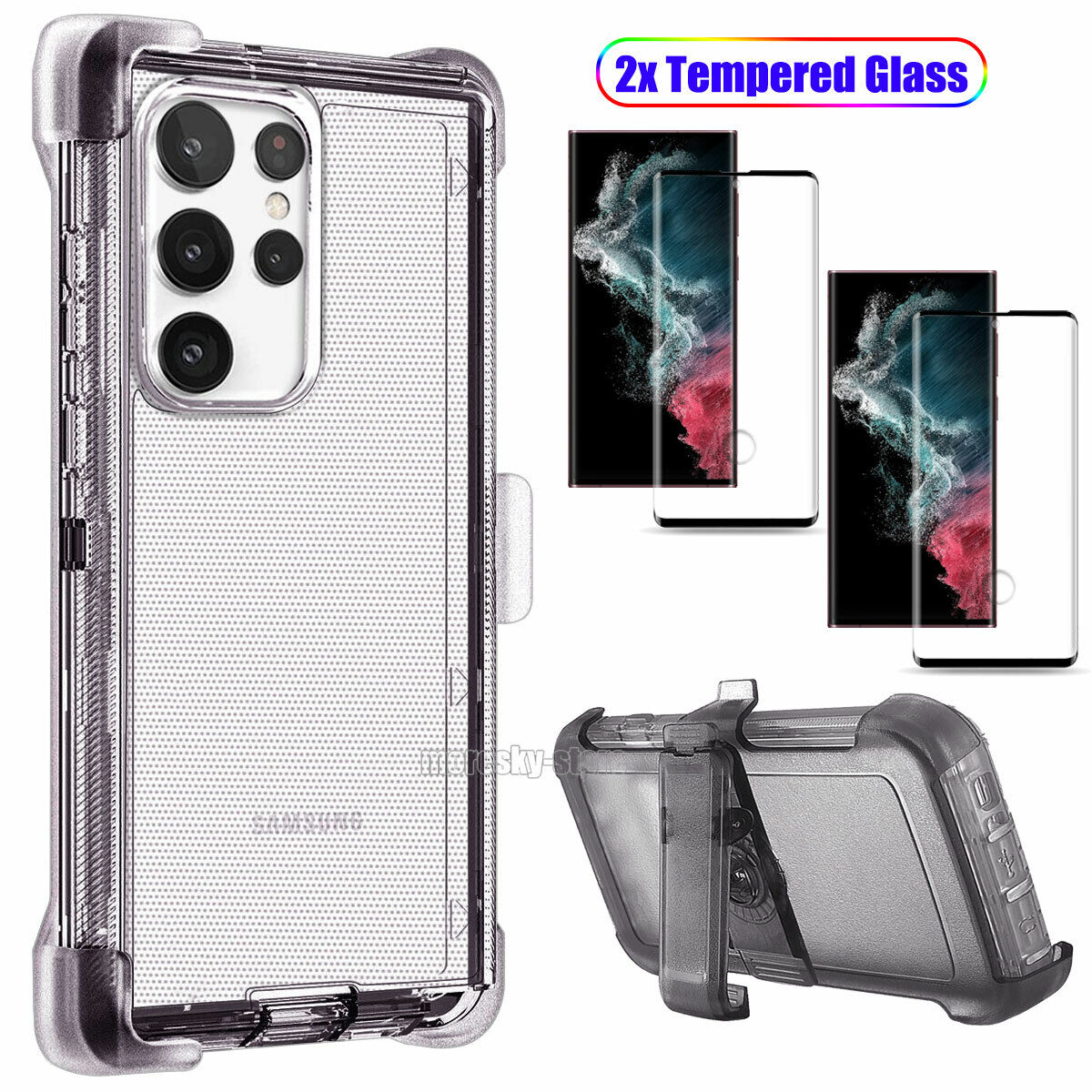 For Samsung Galaxy S22 S22+ S22 Ultra Clear Case w Clip Holster Belt Stand Cover