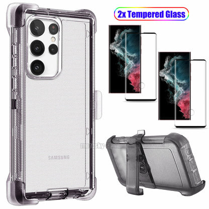 For Samsung Galaxy S22 S22+ S22 Ultra Clear Case w Clip Holster Belt Stand Cover