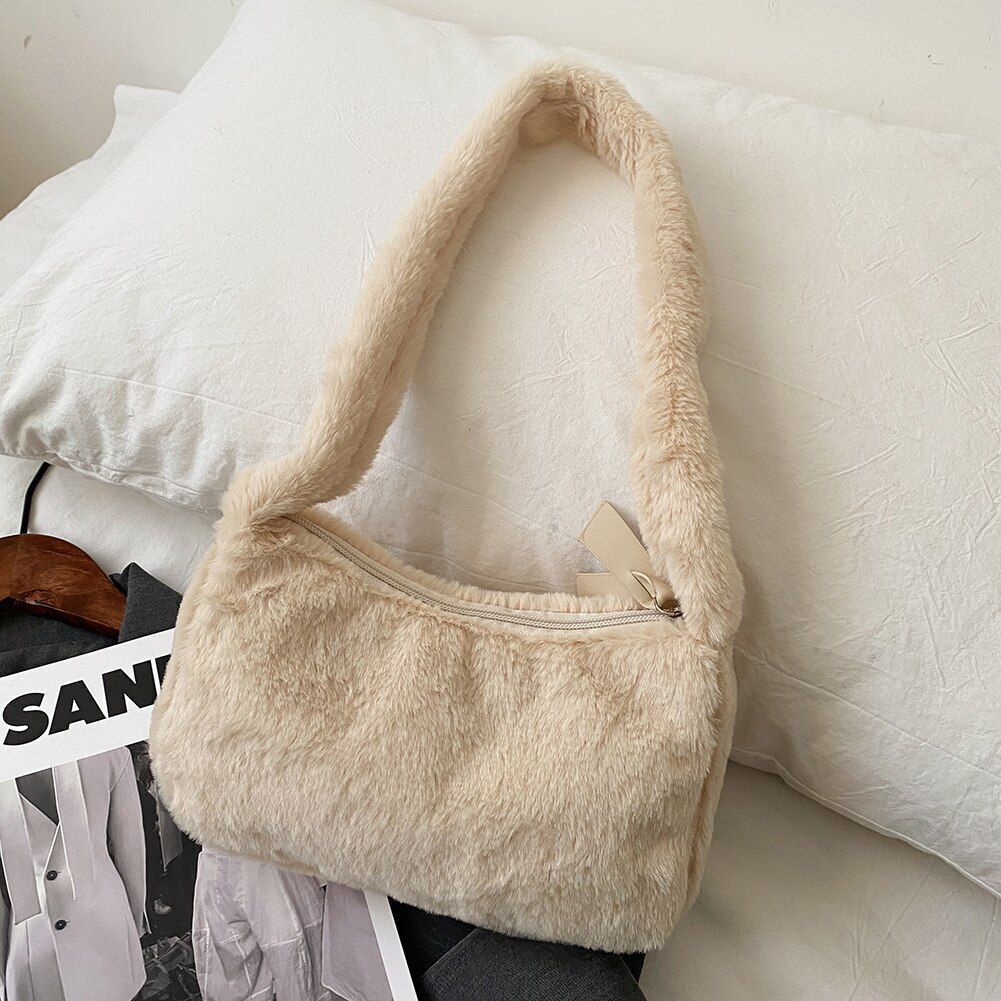 Fluffy Shoulder Bag Vintage Underarm Pouch Square Travelling Purse 22*14*7CM 1PC