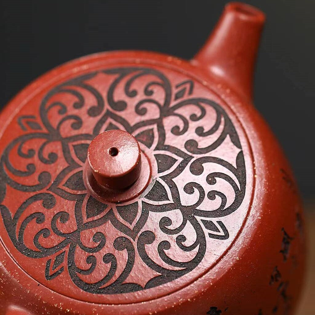 Original Ore Red Jiangpo Clay Tea Pot Handmade Carved Yixing Zisha Master Pot