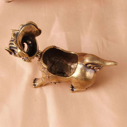 Palace Old Copper Bronze Fu Foo Dog Lion Incense Burner Statue
