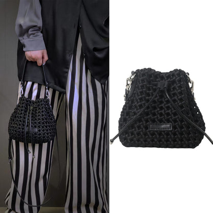 Small Mini Woven Nylon Drawstring Bucket Bag Purse Crossbody Crossbody Handbag