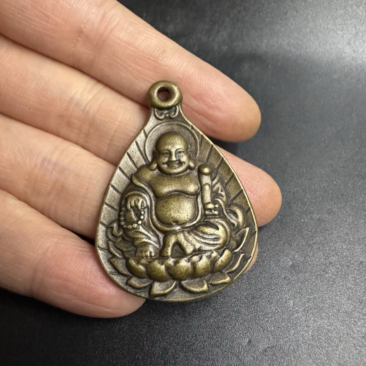Pure Brass Maitreya Buddha Pendant Laughing Buddha Amulet Necklace Charm
