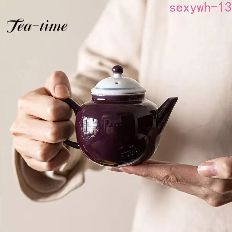 180ml Chinese Handmade Grape Purple Ceramic Tea Pot Pure Hand Painted