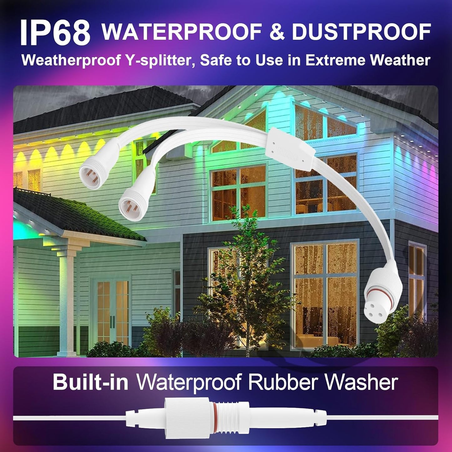 1 Female to 2 Male Y-Splitter for Govee Permanent Outdoor Lights, Y-Shaped Exten