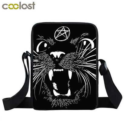 Witch Black Cat Messenger Bag Clutch Canvas Crossbody Shoulder Bags Travel Small