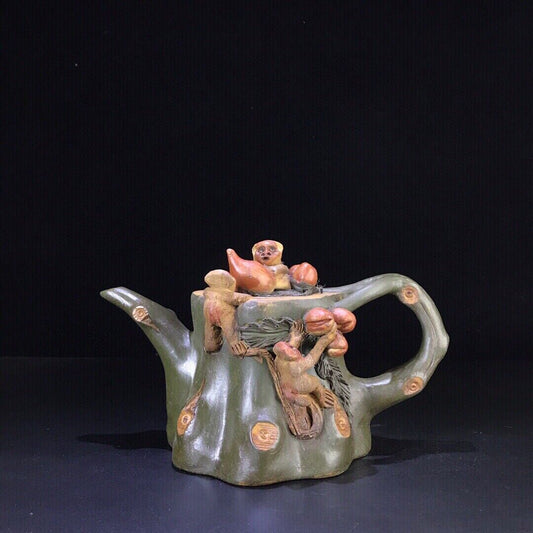 vintage chinese yixing purple clay teapot zisha ceremony carving Collectible art