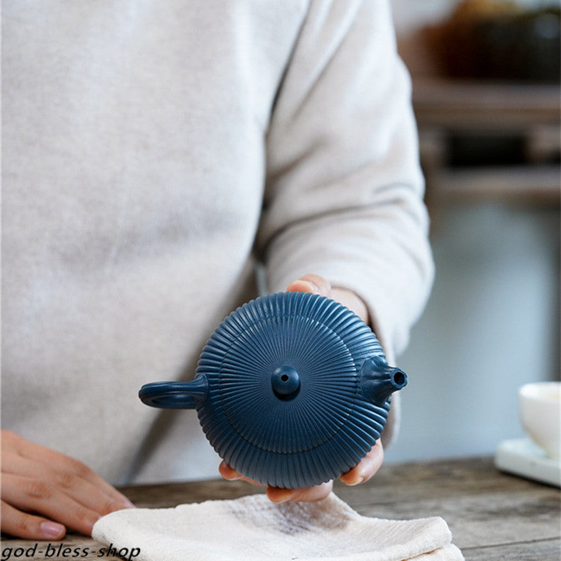 Chinese Yixing Zisha Tian Qing Clay Tea Pot Marked Handmade Xishi Pot Blue China