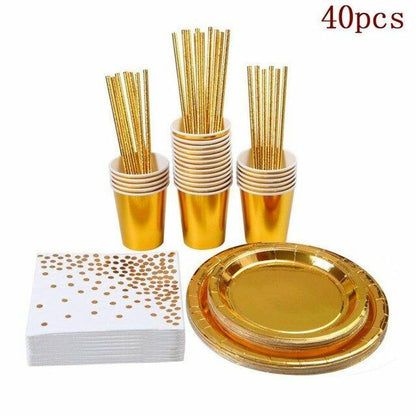 8Pcs/Set Disposable Tableware Plate/Napkin Birthday Wedding Party Decor Supplies