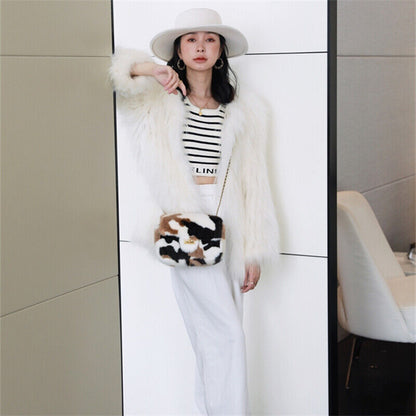 Womens Fashion Genuine Leather Crossbody Bag Real Mink Fur Evening Party Bag
