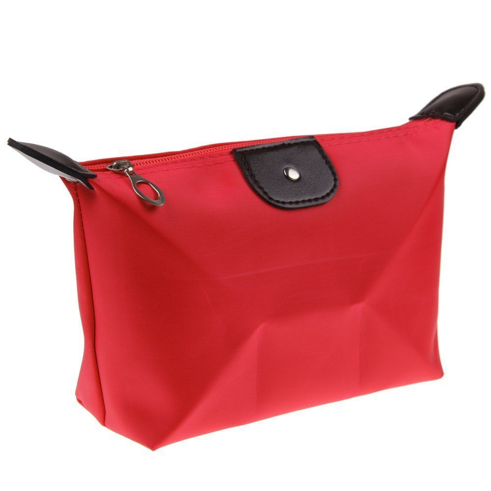 Travel Cosmetic Makeup Bag Organizer Waterproof Nylon Red Zipper Toiletry Case