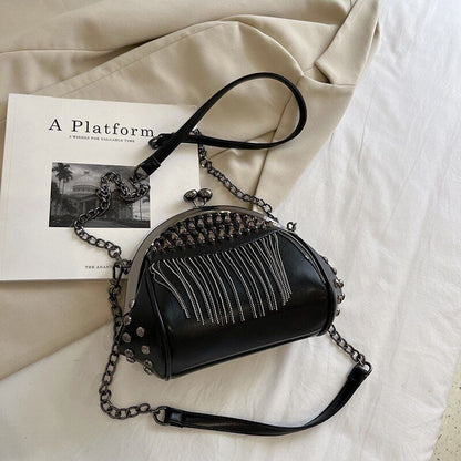 Rivet Crossbody Luxury Bag Small Handbags Clips Purse Tassel Clutch Shoulder Bag