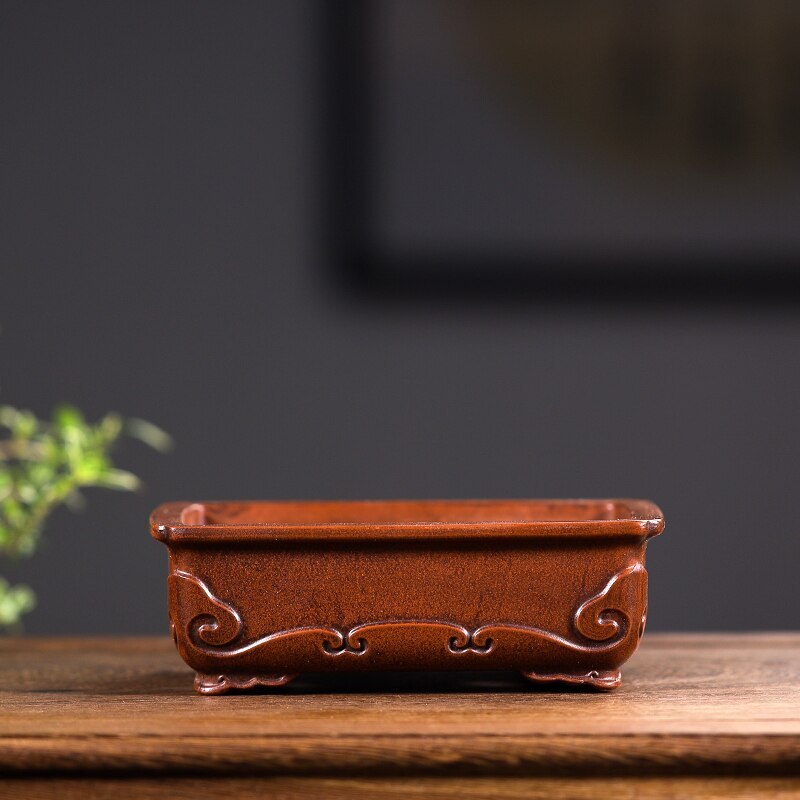 5.5" Ceramic Rectangle Bonsai Pot Cina Succulents Garden Decoration