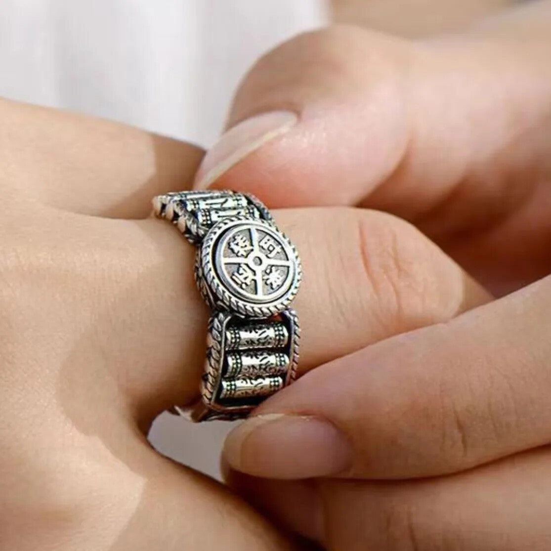 Tibetan Buddhist Men's Antistress Rotating Finger Large Mantra Ring Spinner
