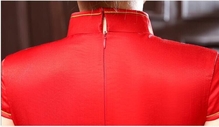 New Red Chinese Womens Embroidery Evening Party Dress Long Cheongsam Qi Pao Sz