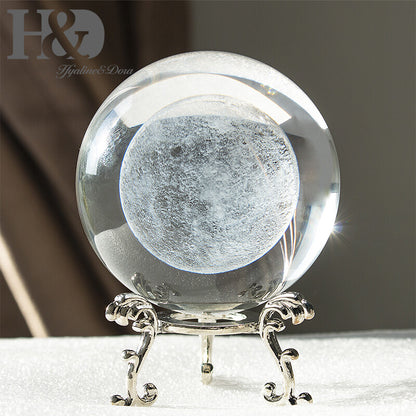 Crystal Ball Sphere Laser Engrave Miniatures Moon Healing Gift+ Metal Stand