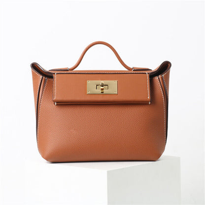 Small Real Leather Trapezoid Tote Handbag Flap Purse Shoulder bag Crossbody