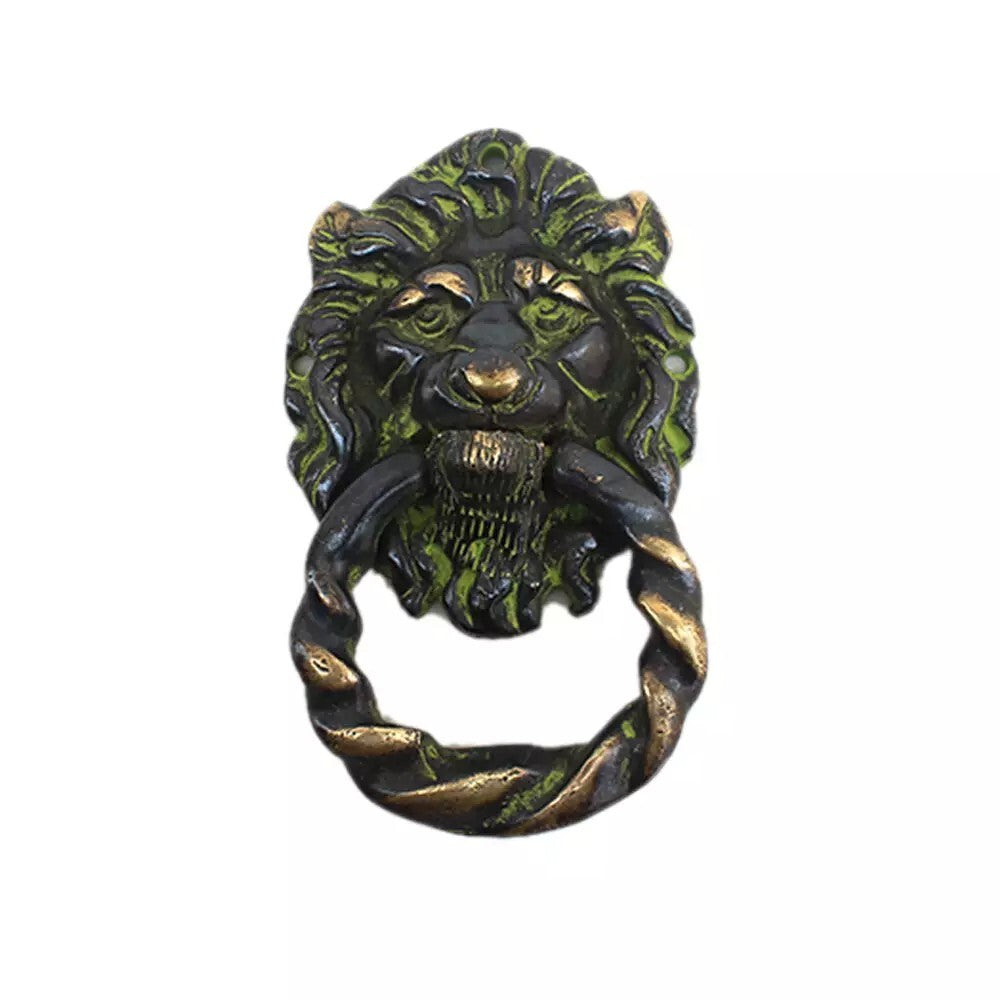 Antique Look Brass Green Patina Lion Face Door Knocker Door Bell Home Decor