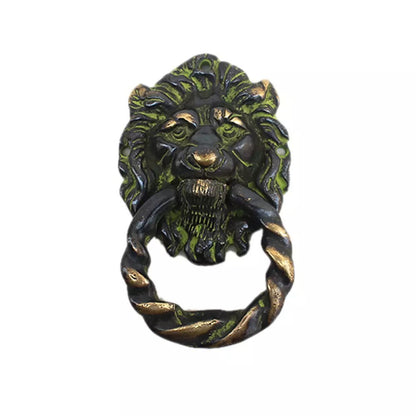 Antique Look Brass Green Patina Lion Face Door Knocker Door Bell Home Decor