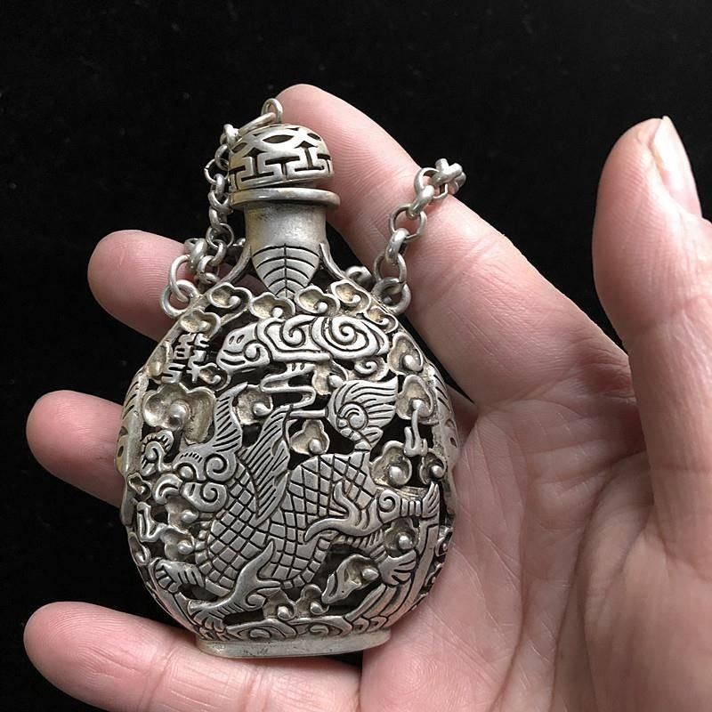 Vintage Chinese Silver Plated Copper Kylin Openwork Incense Sachet Collectible