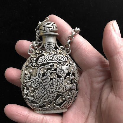 Vintage Chinese Silver Plated Copper Kylin Openwork Incense Sachet Collectible
