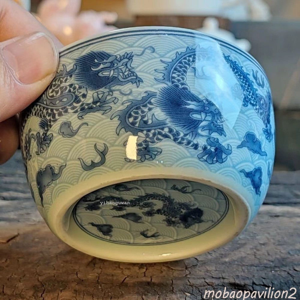 125ML Chinese Exquisite Antique Blue Glazed Dragon Patterned Porcelain Tea Cups