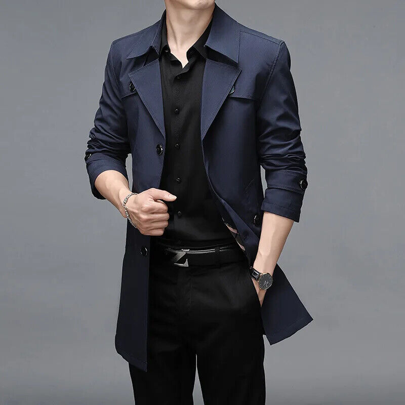 Spring Autumn Men Business Windbreaker Coat Mens Single Breasted Outerwear