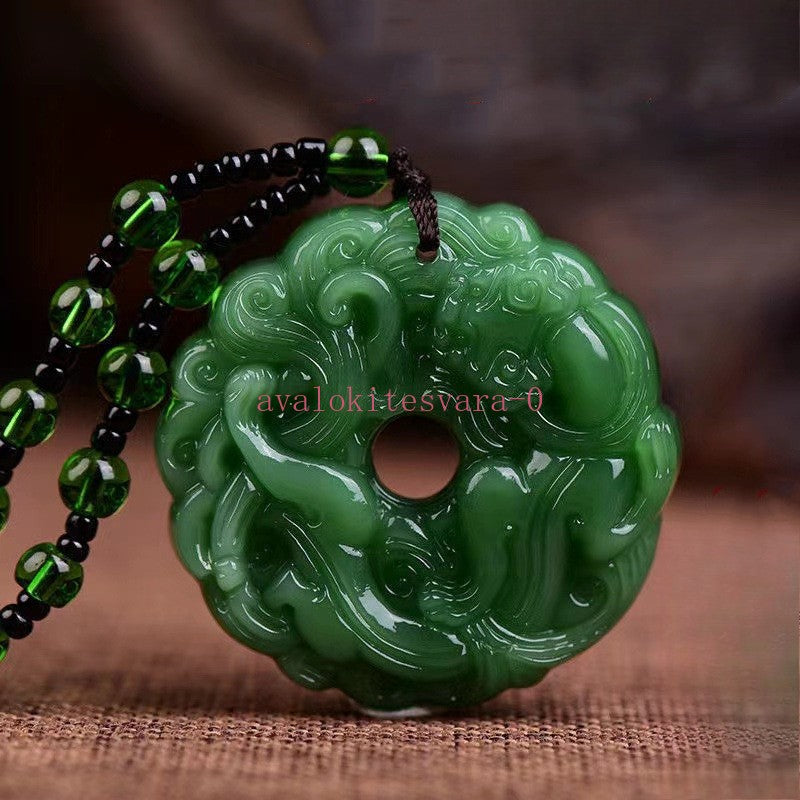 Natural Jade Handcarved Pi Xiu Pendant Amulet Auspicious Necklace Jewelry