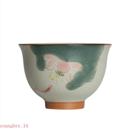1Pc Chinese Tradition Handmade Ice-cracking Glaze Lotus Pattern Tea Bowl Teacup
