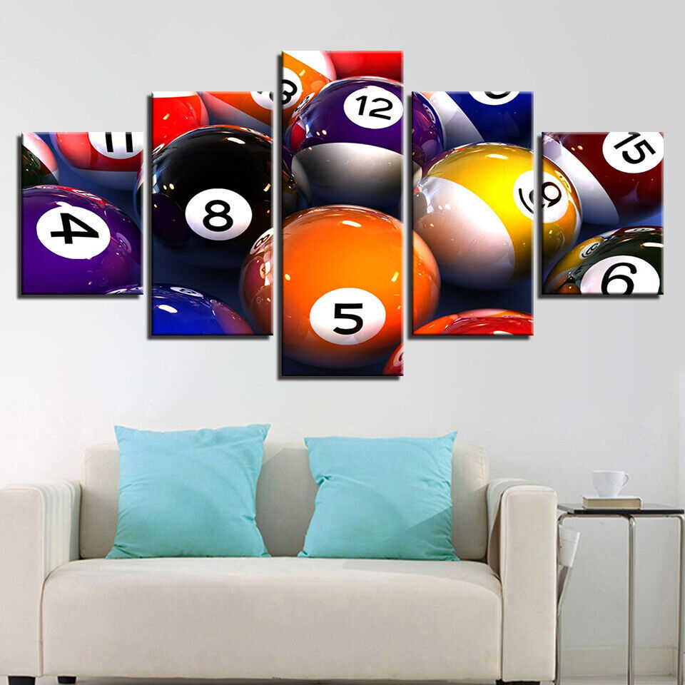 Sport Games Billiards Pool Balls Canvas Prints Painting Wall Art Home Decor 5PCS