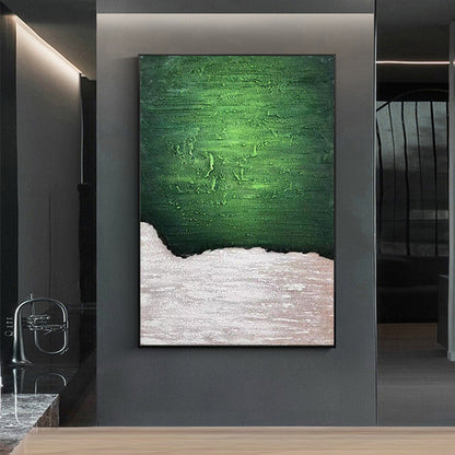 Abstract Thick Oil Art HandPainted Green Gray Abstract Oil Painting Handmade