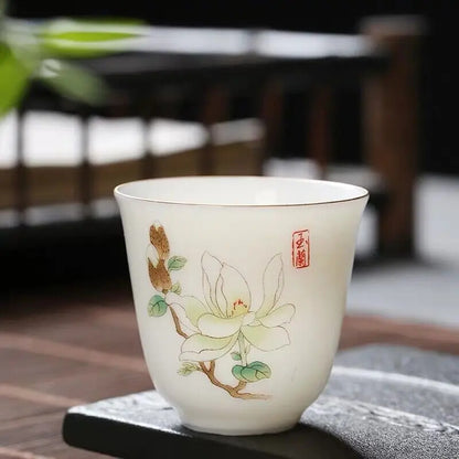2.08" Chinese Ceramic Teacup Travel Meditation Hand Painted Lotus Leaf Tea Bowl