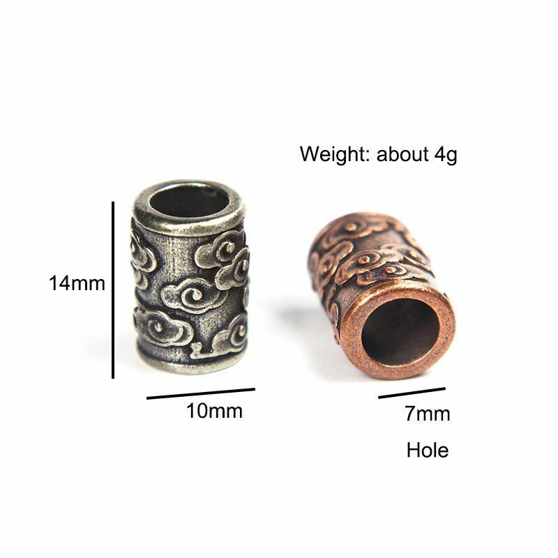 Brass Auspicious Clouds Carved Cylinder Knife Barrel Bead Retro Accessory Silver